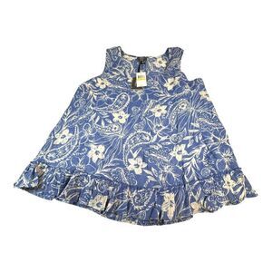 Ninety Clothing Co Blue Floral Sleeveless Blouse Tank Shirt Top Ruffle Medium NW